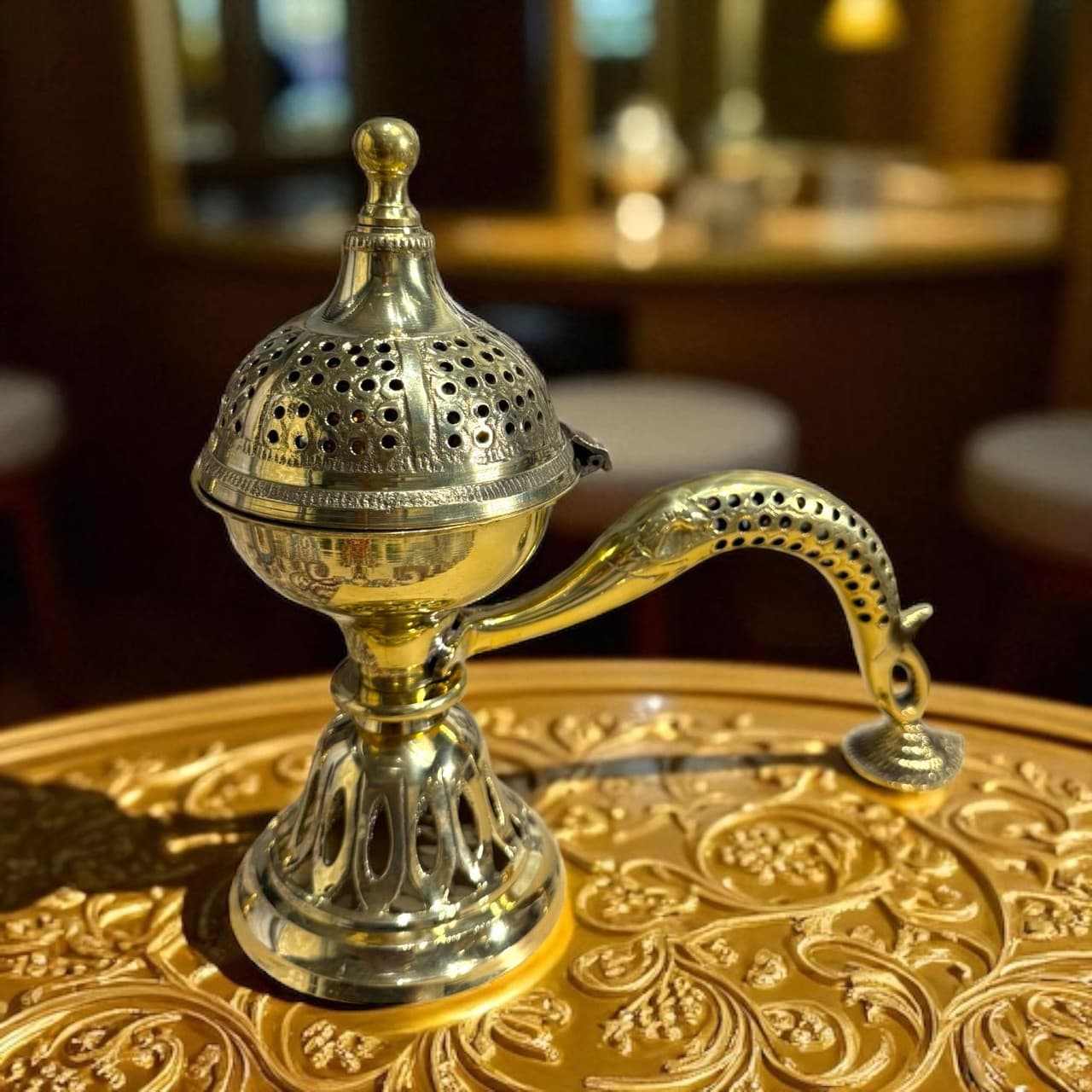 Brass Oud & Bakhoor Burner — Pierced Lattice Dome